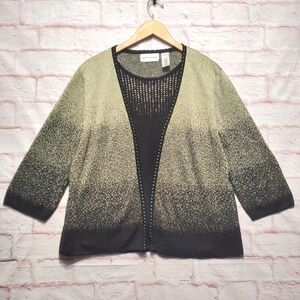 Alfred Dunner 2-in-1 Cardigan Set Womens L Black Gold Metallic Ombre Sparkle